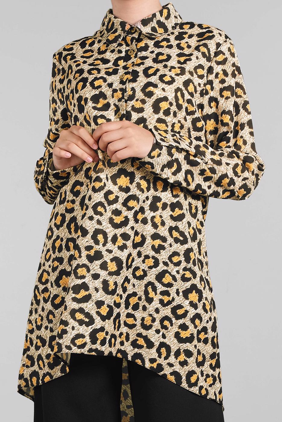 Tesettür giyim SİYAH LEOPAR DESENLİ 2&prime;Lİ PANTOLONLU TAKIM 69108 