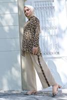 Tesettür giyim BEJ LEOPAR DESENLİ 2&prime;Lİ PANTOLONLU TAKIM 69108 