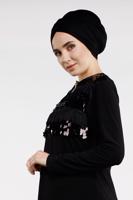 Tesettür giyim SİYAH PÜSKÜL VE PAYETLİ 2&prime;Lİ PANTOLONLU TAKIM 80891