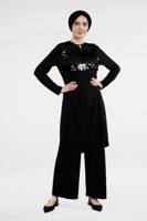 Tesettür giyim SİYAH PÜSKÜL VE PAYETLİ 2&prime;Lİ PANTOLONLU TAKIM 80891