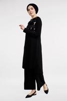 Tesettür giyim SİYAH PÜSKÜL VE PAYETLİ 2&prime;Lİ PANTOLONLU TAKIM 80891