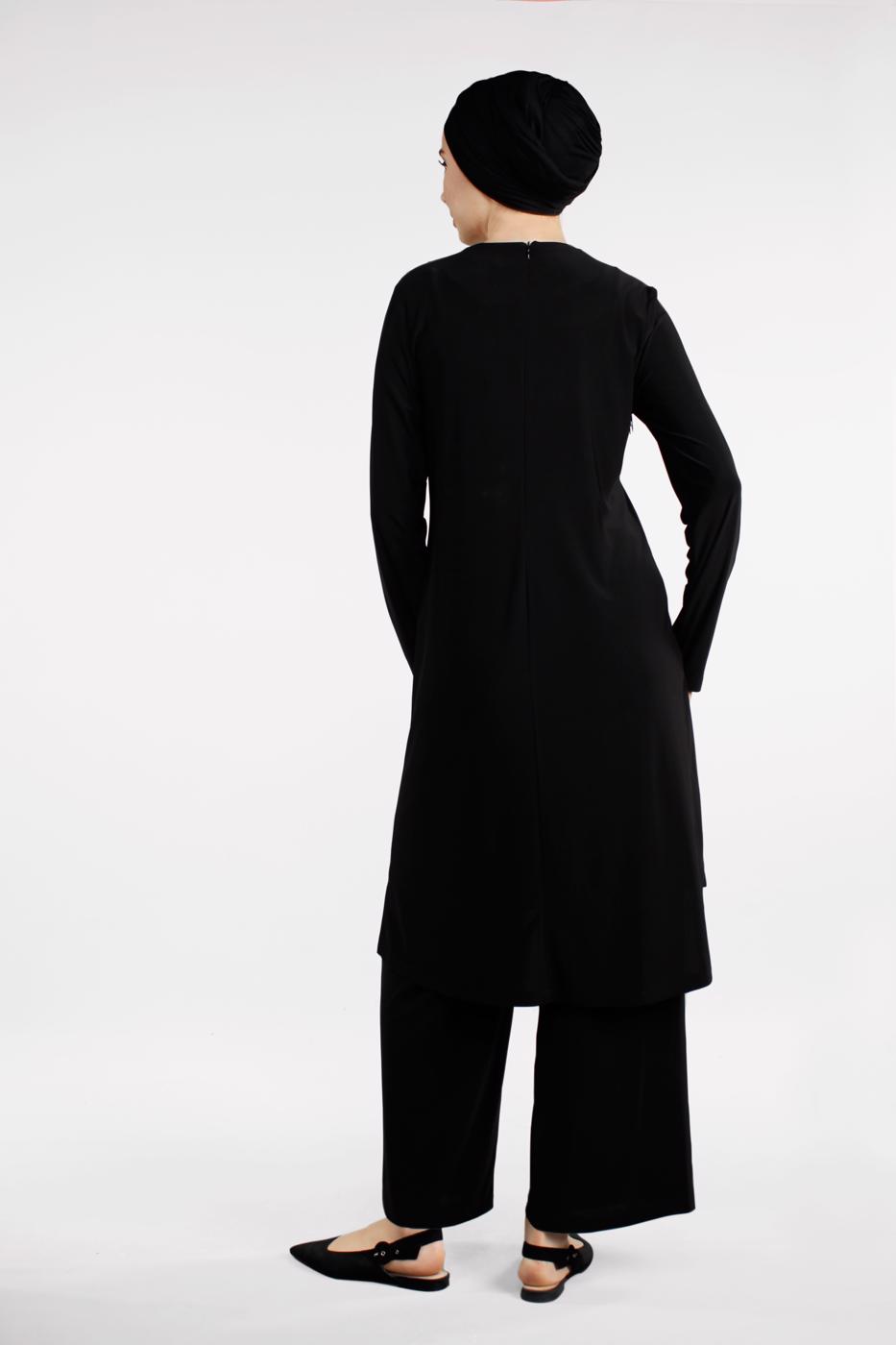 Tesettür giyim SİYAH PÜSKÜL VE PAYETLİ 2&prime;Lİ PANTOLONLU TAKIM 80891