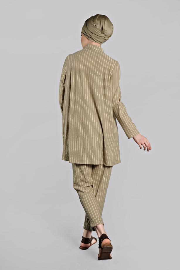 Vêtements hijab  Buttoned Stripe Patterned Binary Pants Suit T 86302  - TRENDTESETTÜR