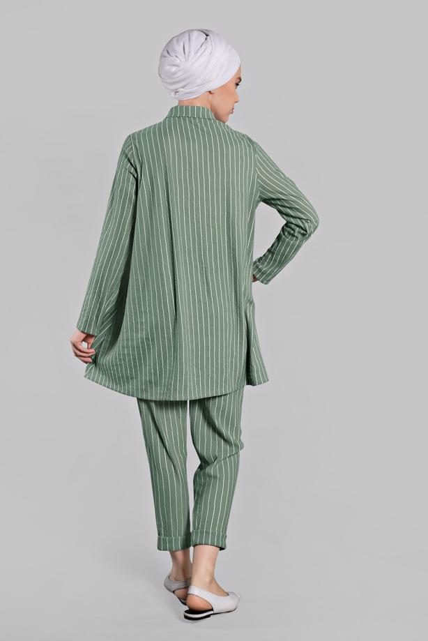 Vêtements hijab  Buttoned Stripe Patterned Binary Pants Suit T 86302  - TRENDTESETTÜR