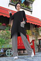 Tesettür giyim SİYAH ÇİZGİLİ CEPLİ 2&prime;Lİ PANTOLONLU TAKIM 0025