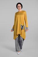 Tesettür giyim SARI ÇİZGİLİ CEPLİ 2&prime;Lİ PANTOLONLU TAKIM 0025