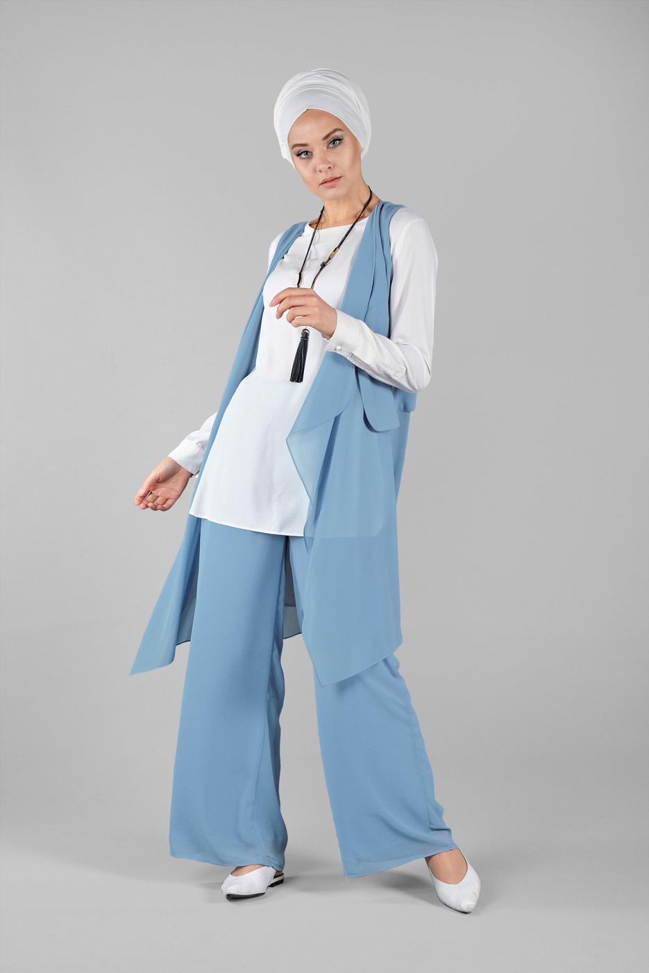 Vêtements hijab BLEU T 0066 ZMN-PANTOLONLU TAKIM