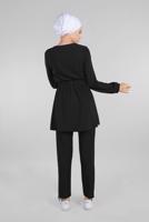 Tesettür giyim SİYAH BELİ VE MANŞETLERİ LASTİKLİ 2&prime;Lİ PANTOLONLU TAKIM 0116