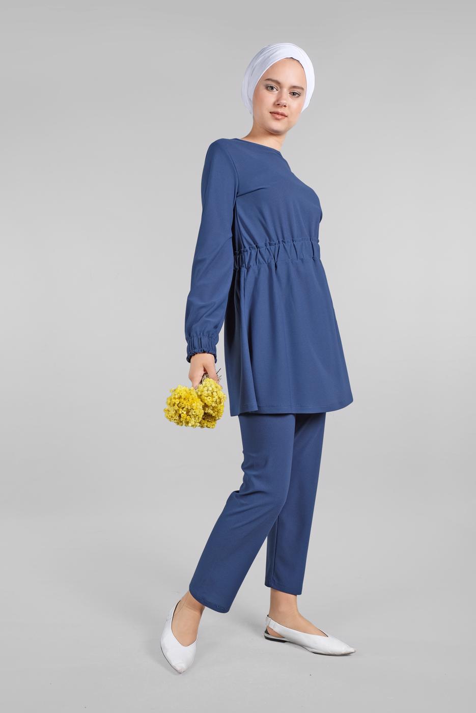 Hijab clothing BLUE PANTS SUIT CUFFS AND WAIST WITH RUBBER 0116