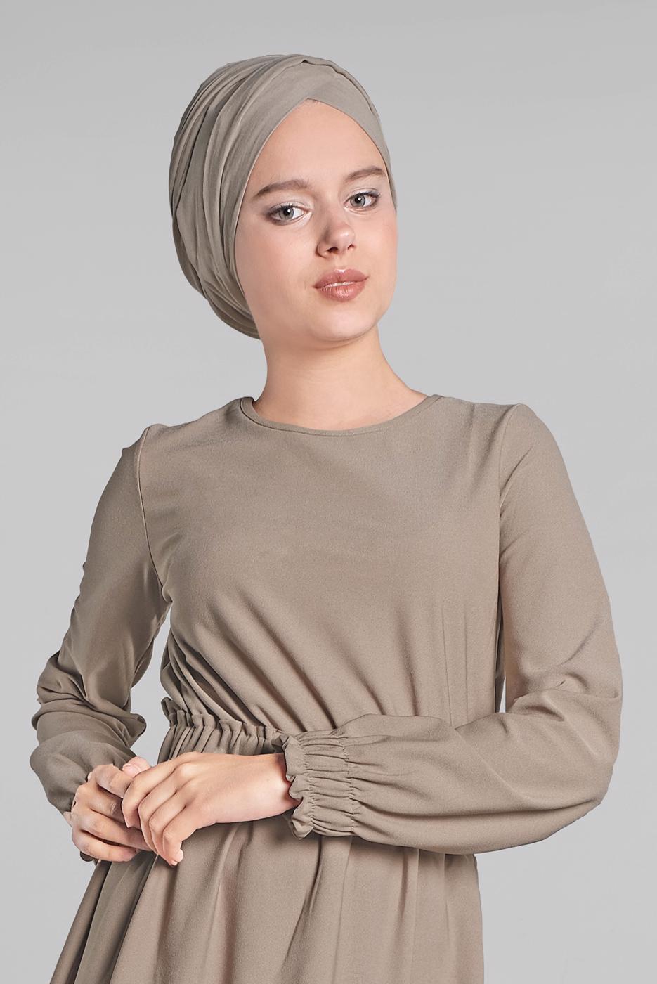 Tesettür giyim VİZON BELİ VE MANŞETLERİ LASTİKLİ 2&prime;Lİ PANTOLONLU TAKIM 0116