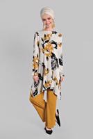 Tesettür giyim TURUNCU ASİMETRİK KESİMLİ FİTİLLİ  2&prime;Lİ PANTOLONLU TAKIM 0121