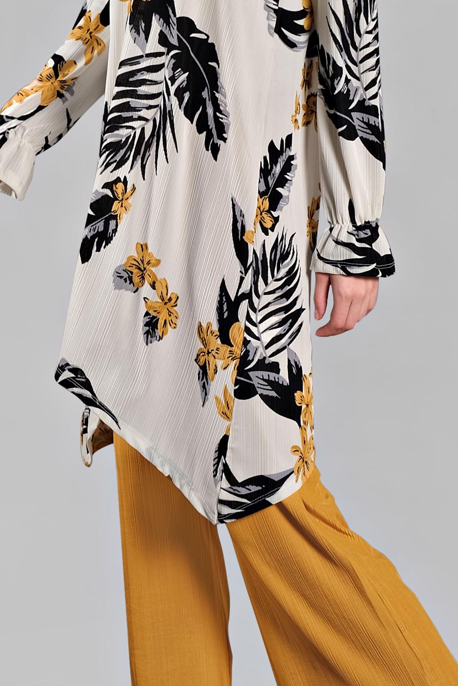 Tesettür giyim TURUNCU ASİMETRİK KESİMLİ FİTİLLİ  2&prime;Lİ PANTOLONLU TAKIM 0121