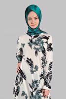 Tesettür giyim MAVİ ASİMETRİK KESİMLİ FİTİLLİ  2&prime;Lİ PANTOLONLU TAKIM 0121