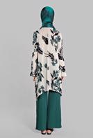 Tesettür giyim MAVİ ASİMETRİK KESİMLİ FİTİLLİ  2&prime;Lİ PANTOLONLU TAKIM 0121