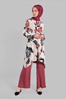 Tesettür giyim YEŞİL ASİMETRİK KESİMLİ FİTİLLİ  2&prime;Lİ PANTOLONLU TAKIM 0121