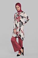 Tesettür giyim YEŞİL ASİMETRİK KESİMLİ FİTİLLİ  2&prime;Lİ PANTOLONLU TAKIM 0121