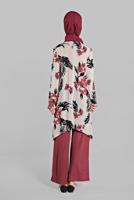 Tesettür giyim YEŞİL ASİMETRİK KESİMLİ FİTİLLİ  2&prime;Lİ PANTOLONLU TAKIM 0121