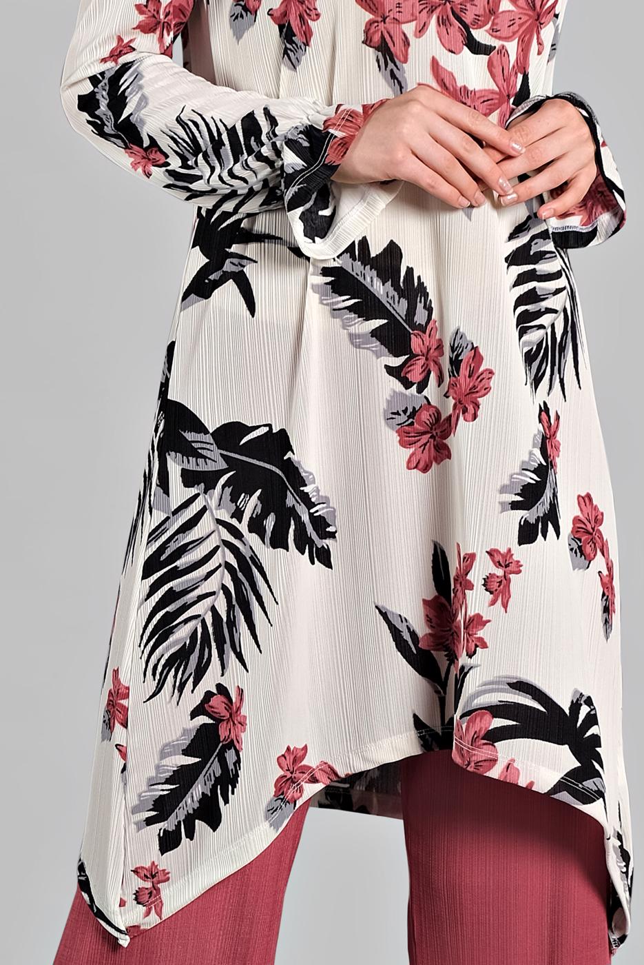 Tesettür giyim YEŞİL ASİMETRİK KESİMLİ FİTİLLİ  2&prime;Lİ PANTOLONLU TAKIM 0121