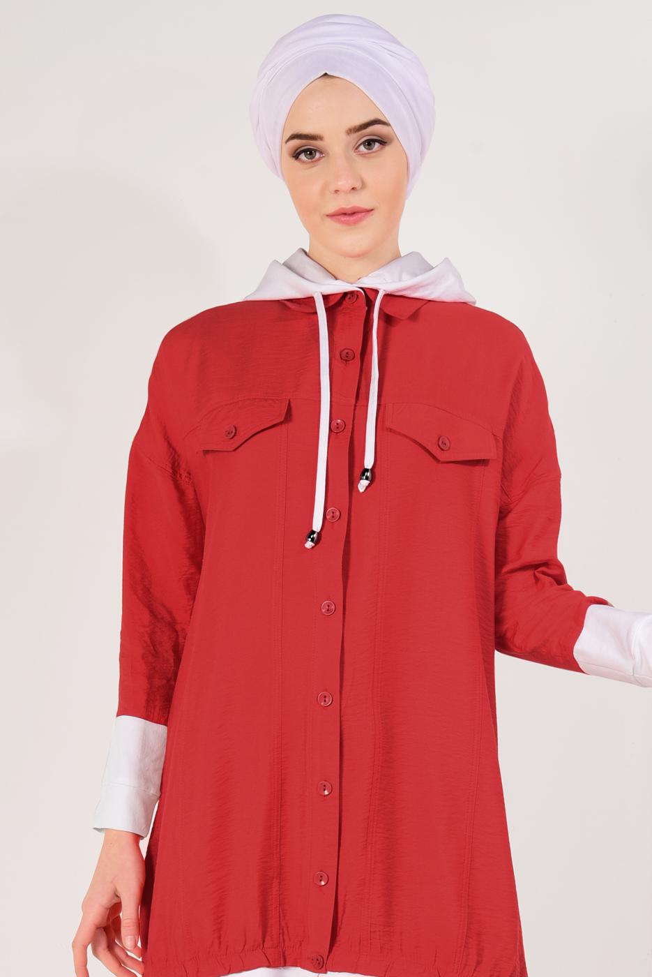 Hijab clothing RED T 0138 Zmn-2&prime;li Pantolonlu Takım