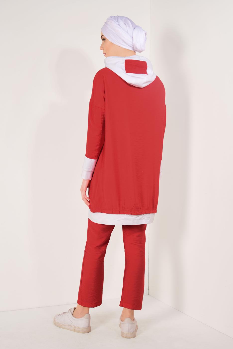 Hijab clothing RED T 0138 Zmn-2&prime;li Pantolonlu Takım