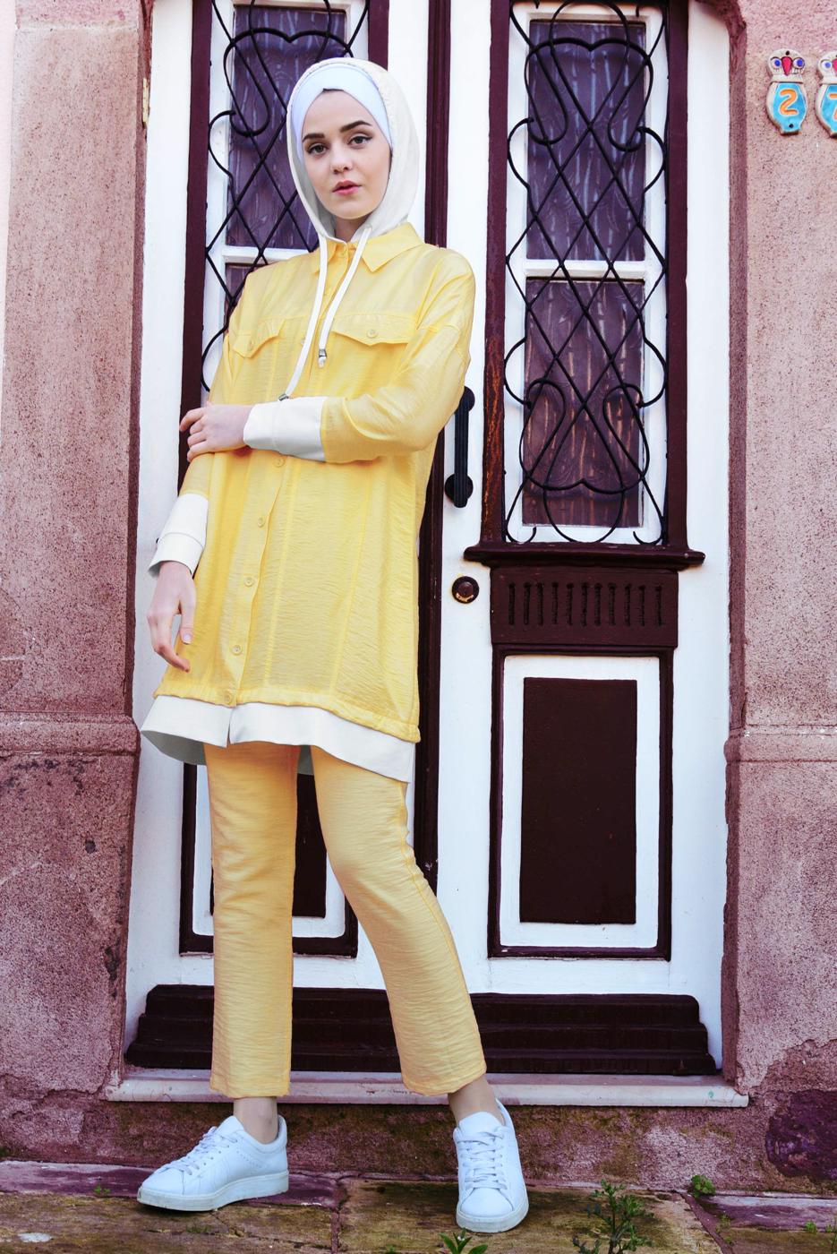Hijab clothing YELLOW T 0138 Zmn-2&prime;li Pantolonlu Takım