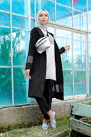 Tesettür giyim SİYAH FİLE DETAYLI 3&prime;LÜ PANTOLONLU TAKIM 0551