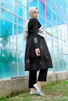 Tesettür giyim SİYAH FİLE DETAYLI 3&prime;LÜ PANTOLONLU TAKIM 0551