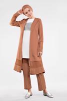 Tesettür giyim TURUNCU FİLE DETAYLI 3&prime;LÜ PANTOLONLU TAKIM 0551