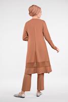 Tesettür giyim TURUNCU FİLE DETAYLI 3&prime;LÜ PANTOLONLU TAKIM 0551