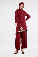 Vêtements hijab ROUGE BORDEAUX T 0591 FTZ-2′Lİ PANTOLONLU TAKIM