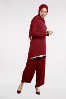 Vêtements hijab ROUGE BORDEAUX T 0591 FTZ-2′Lİ PANTOLONLU TAKIM
