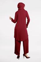 Vêtements hijab ROUGE BORDEAUX T 0591 FTZ-2′Lİ PANTOLONLU TAKIM