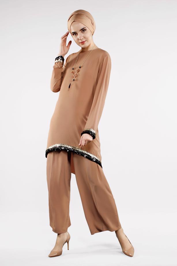 Vêtements hijab  T 0591 FTZ-2′Lİ PANTOLONLU TAKIM - TRENDTESETTÜR
