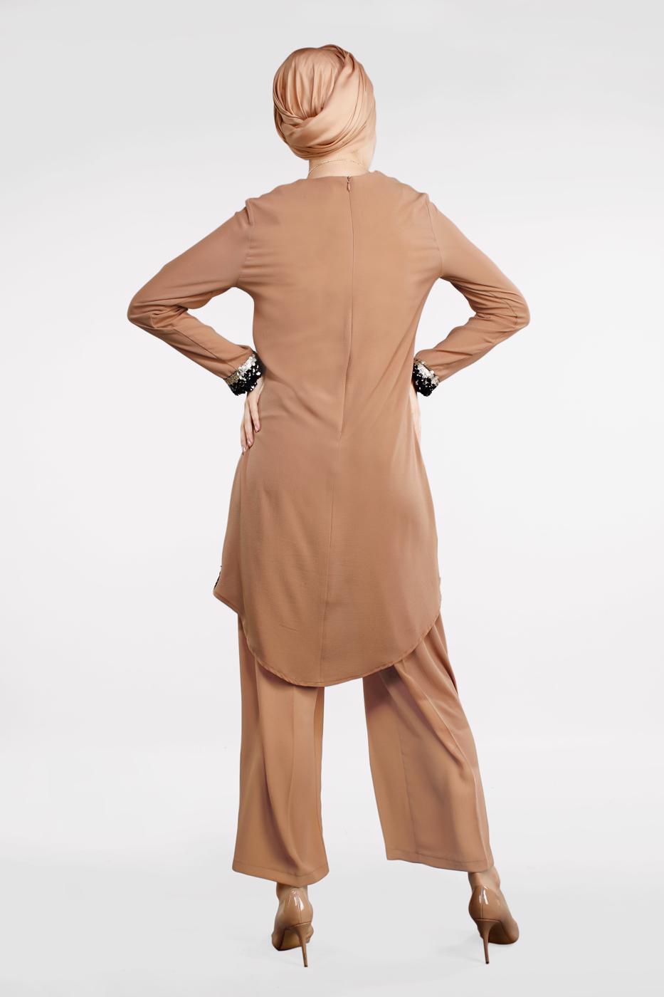 Vêtements hijab BRUN T 0591 FTZ-2′Lİ PANTOLONLU TAKIM