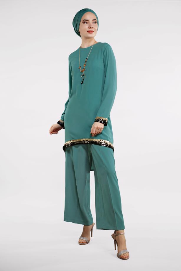 Vêtements hijab  T 0591 FTZ-2′Lİ PANTOLONLU TAKIM - TRENDTESETTÜR