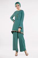 Hijab clothing GREEN T 0591 FTZ-2′Lİ PANTOLONLU TAKIM