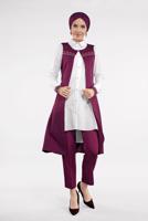 Tesettür giyim MOR İŞLEMELİ 3&prime;LÜ PANTOLONLU TAKIM 0647