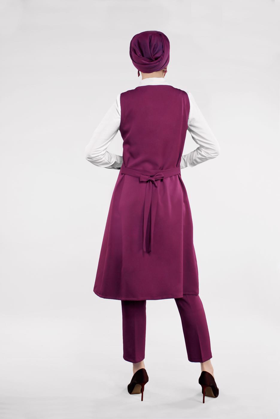 Tesettür giyim MOR İŞLEMELİ 3&prime;LÜ PANTOLONLU TAKIM 0647