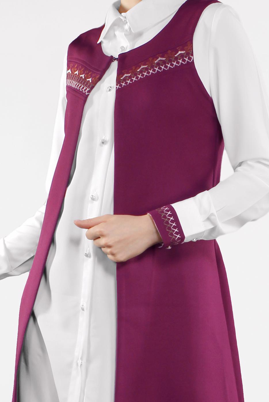 Tesettür giyim MOR İŞLEMELİ 3&prime;LÜ PANTOLONLU TAKIM 0647