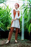 Tesettür giyim TURUNCU İŞLEMELİ 3&prime;LÜ PANTOLONLU TAKIM 0647