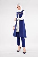 Tesettür giyim LACİVERT İŞLEMELİ 3&prime;LÜ PANTOLONLU TAKIM 0647