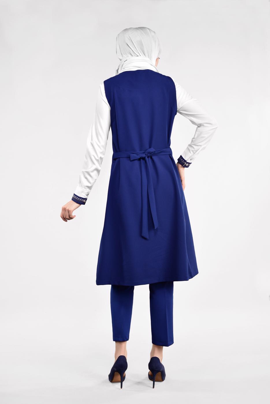 Tesettür giyim LACİVERT İŞLEMELİ 3&prime;LÜ PANTOLONLU TAKIM 0647