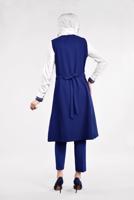 Tesettür giyim LACİVERT İŞLEMELİ 3&prime;LÜ PANTOLONLU TAKIM 0647