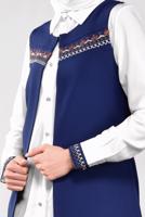 Tesettür giyim LACİVERT İŞLEMELİ 3&prime;LÜ PANTOLONLU TAKIM 0647