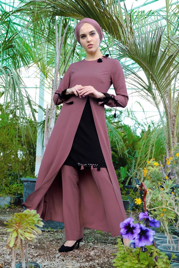 Vêtements hijab  Tassel Detailed Binary Pants Suit T 951  - TRENDTESETTÜR