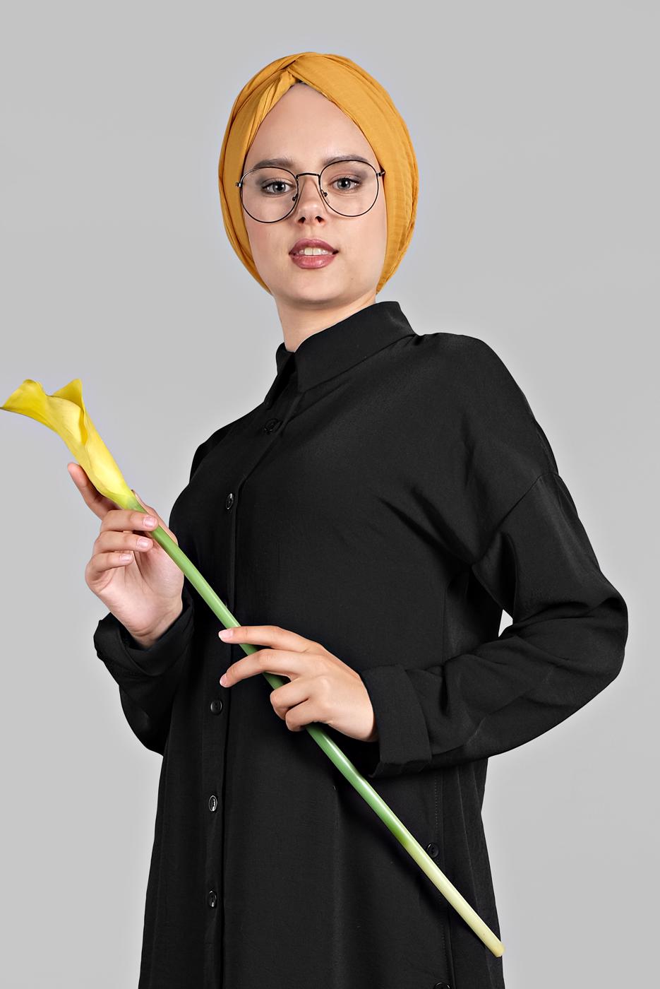 Tesettür giyim SİYAH YANLARI VE ÖNÜ DÜĞME DETAYLI 2&prime;Lİ PANTOLONLU TAKIM 1221