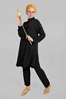 Tesettür giyim SİYAH YANLARI VE ÖNÜ DÜĞME DETAYLI 2&prime;Lİ PANTOLONLU TAKIM 1221