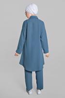 Tesettür giyim LACİVERT YANLARI VE ÖNÜ DÜĞME DETAYLI 2&prime;Lİ PANTOLONLU TAKIM 1221