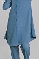 Tesettür giyim LACİVERT YANLARI VE ÖNÜ DÜĞME DETAYLI 2&prime;Lİ PANTOLONLU TAKIM 1221