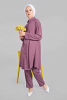 Tesettür giyim PEMBE YANLARI VE ÖNÜ DÜĞME DETAYLI 2&prime;Lİ PANTOLONLU TAKIM 1221